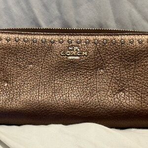 Studded brown metallic Coach wallet, gently used